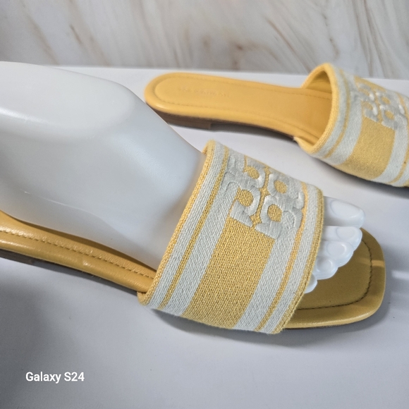 Tory Burch Double T Jacquard Slide Sandals Mellow Yellow Size 8 - Picture 7 of 12
